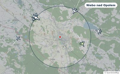 Mapa okolic miasta z sylwetkami samolotów — Niebo nad Opolem